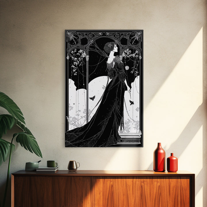 The Spider Queen, Decadent Line Art, Vertical Wall Art, Macabre Wall Art, Canvas Print, Halloween Wall Art, Dark Fantasy Art