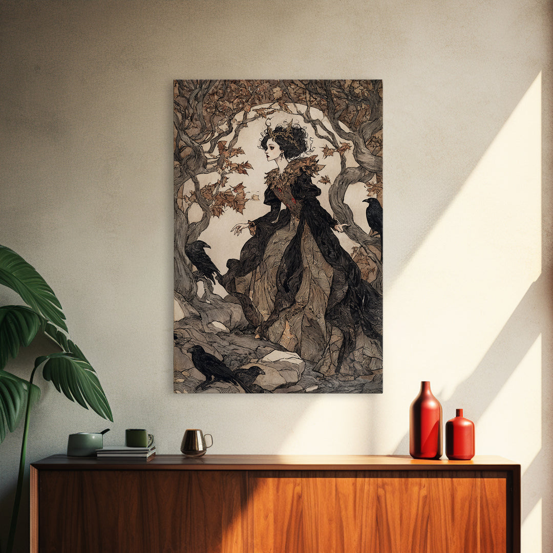 The Spider Queen, Gothic Storybook Art, Vertical Wall Art, Macabre Wall Art, Framed Canvas Print, Halloween Wall Art, Halloween Decor