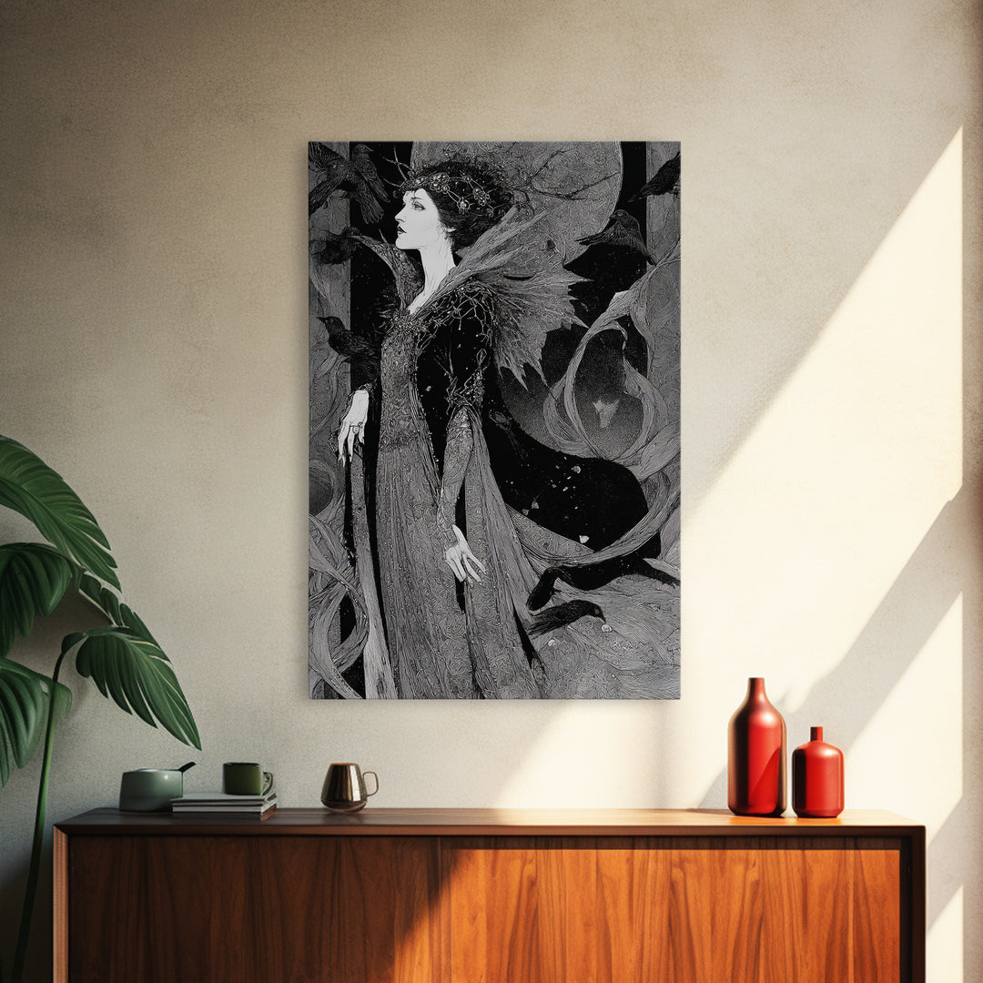 The Spider Queen, Stained Glass Gothic Art, Vertical Wall Art, Dark Halloween Decor, Canvas Print, Halloween Wall Art