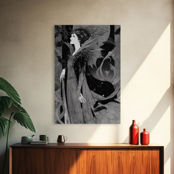 The Spider Queen, Stained Glass Gothic Art, Vertical Wall Art, Dark Halloween Decor, Canvas Print, Halloween Wall Art