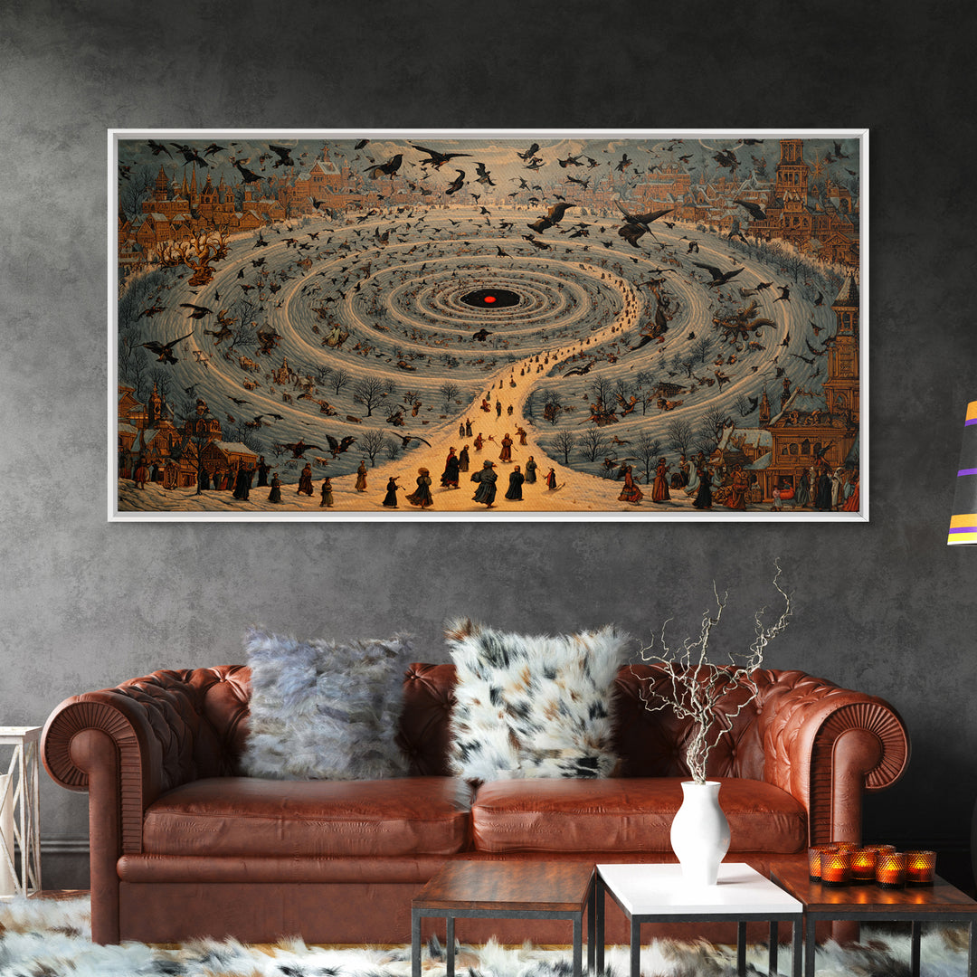 The Red-Eyed Moth Creature, Northern Renaissance Horror, Wide Panoramic Art, Dark Fantasy Wall Art, Canvas Print