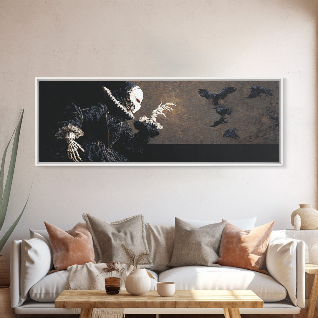 The Red-Eyed Moth Creature, Danse Macabre Art, Extra Wide Wall Art, Dark Halloween Decor, Canvas Print, Dark Fantasy Art