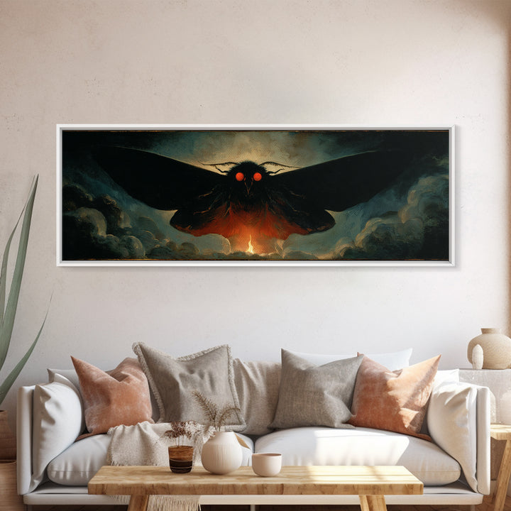 The Red-Eyed Moth Creature, Visionary Gothic Art, Extra Wide Wall Art, Dark Fantasy Wall Art, Framed Canvas Print, Halloween Wall Art