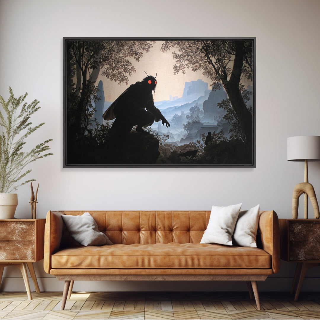 The Red-Eyed Moth Creature, Romantic Gothic Landscape, Landscape Wall Art, Gothic Horror Wall Art, Canvas Print, Halloween Decor