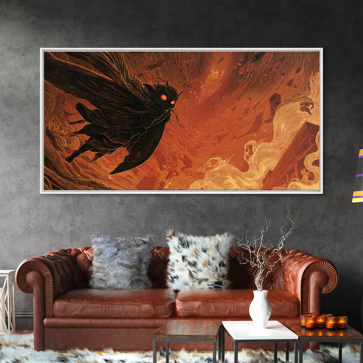 The Red-Eyed Moth Creature, Apocalyptic Romantic Art, Wide Panoramic Art, Macabre Wall Art, Canvas Print, Halloween Wall Art