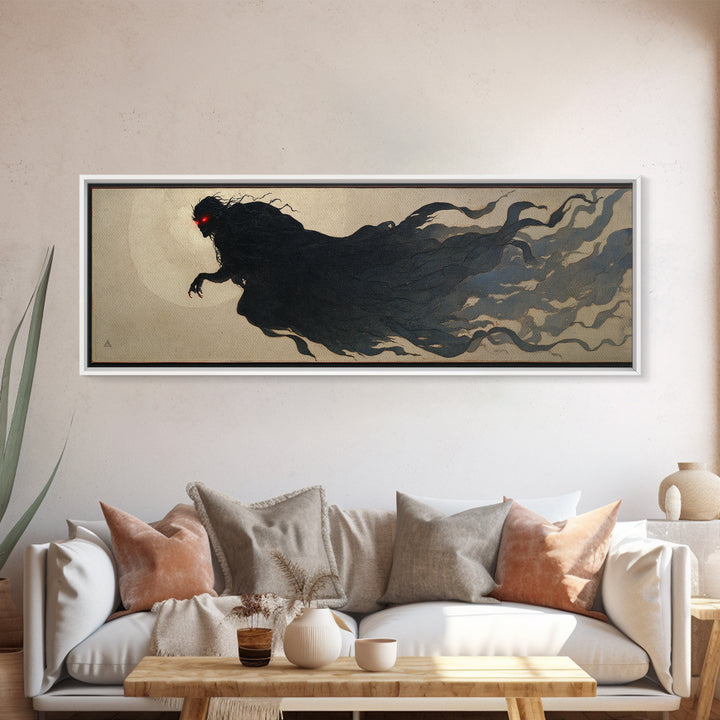 The Red-Eyed Moth Creature, Dark Symbolist Art, Extra Wide Wall Art, Gothic Horror Wall Art, Framed Canvas Print