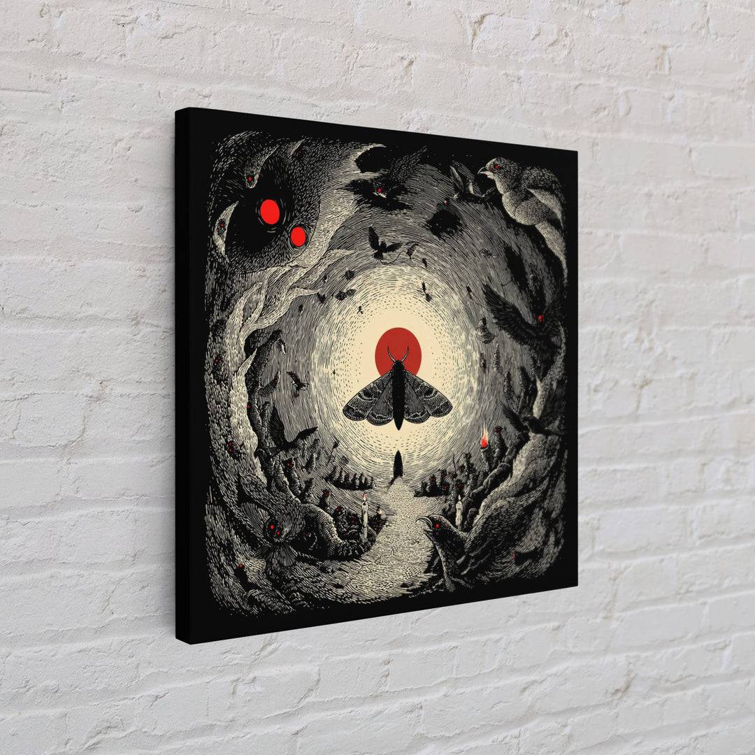 The Red-Eyed Moth Creature, Expressionist Nightmare Art, Square Wall Art, Dark Fantasy Wall Art, Canvas Print, Halloween Wall Art