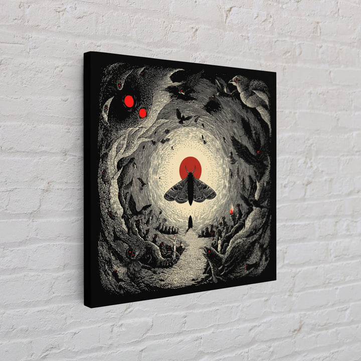 The Red-Eyed Moth Creature, Expressionist Nightmare Art, Square Wall Art, Dark Fantasy Wall Art, Canvas Print, Halloween Wall Art