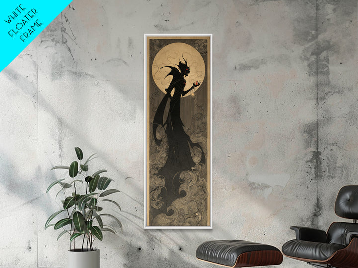 The Red-Eyed Moth Creature, Decadent Line Art, Tall Narrow Wall Art, Gothic Horror Wall Art, Framed Canvas Print
