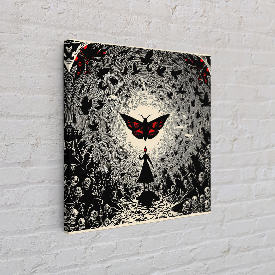 The Red-Eyed Moth Creature, Macabre Folk Print Art, Square Wall Art, Dark Halloween Decor, Canvas Print, Halloween Wall Art