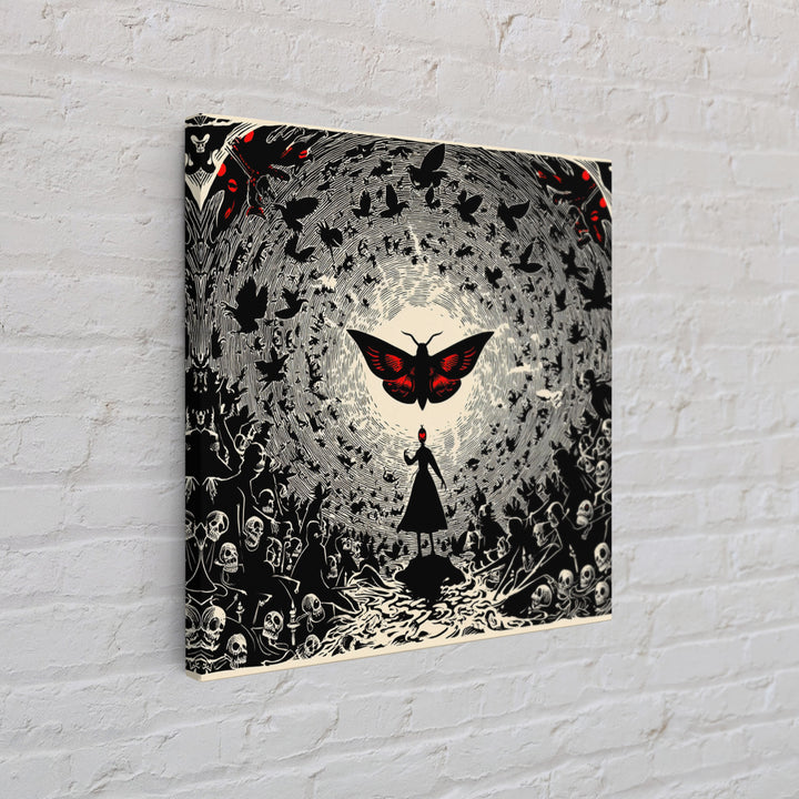 The Red-Eyed Moth Creature, Macabre Folk Print Art, Square Wall Art, Dark Halloween Decor, Canvas Print, Halloween Wall Art