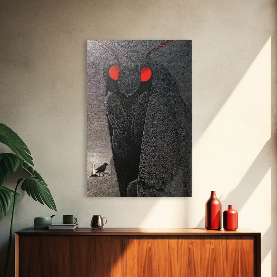 The Red-Eyed Moth Creature, Victorian Macabre Art, Vertical Wall Art, Dark Fantasy Wall Art, Canvas Print, Halloween Wall Art