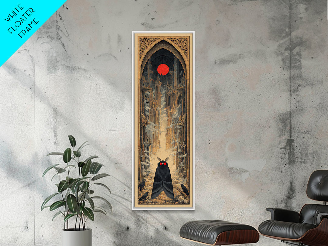 The Red-Eyed Moth Creature, Surreal Apocalyptic Art, Tall Narrow Wall Art, Dark Fantasy Wall Art, Framed Canvas Print