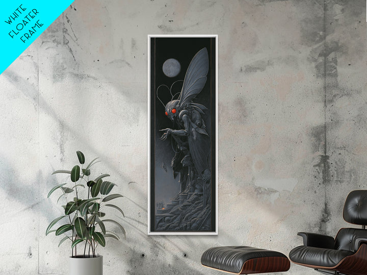 The Red-Eyed Moth Creature, Biomechanical Horror Art, Tall Narrow Wall Art, Macabre Wall Art, Canvas Print, Halloween Wall Art