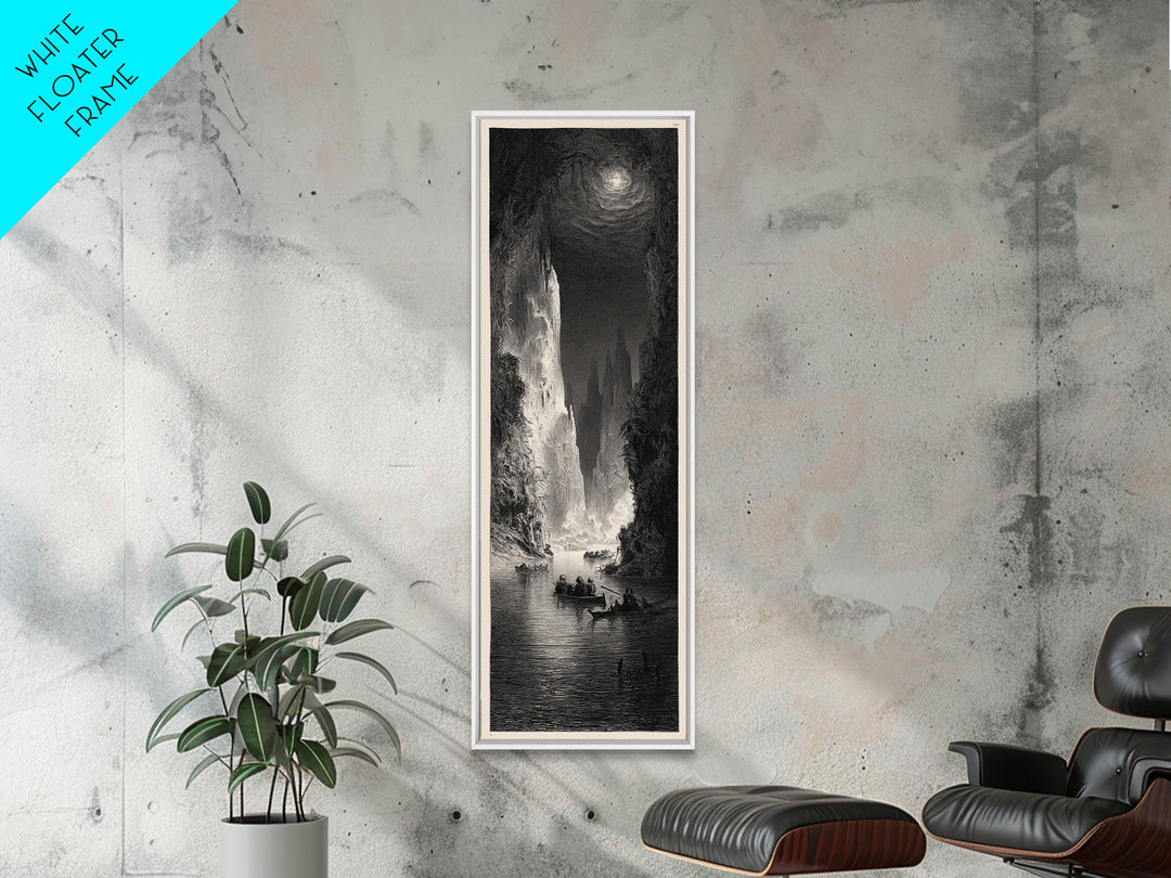The Lake Phantom, Gothic Engraving Art, Tall Narrow Wall Art, Dark Fantasy Wall Art, Framed Canvas Print, Halloween Wall Art