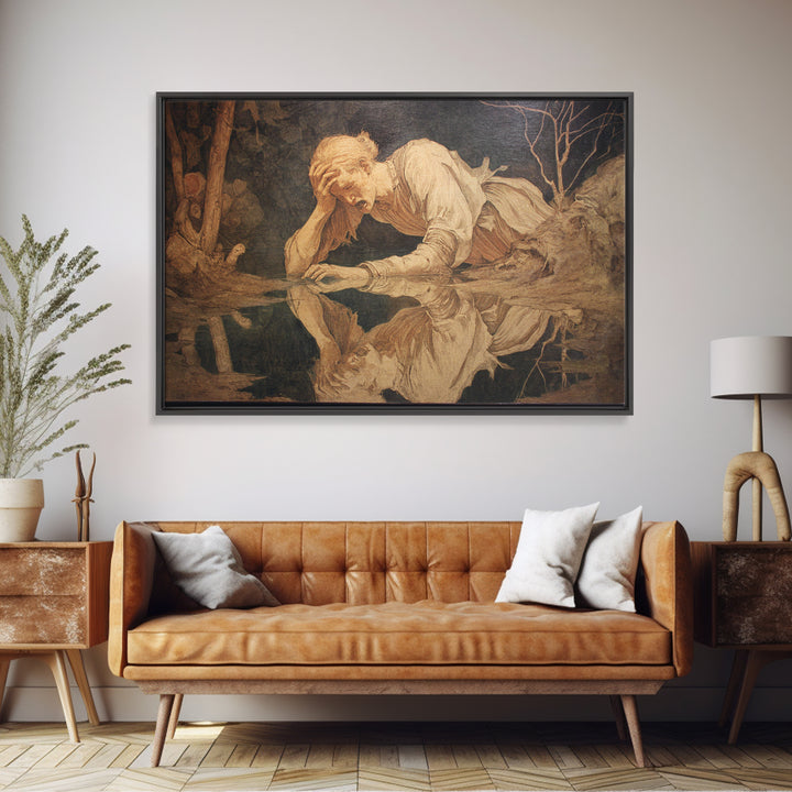 The Lake Phantom, Dark Renaissance Art, Landscape Wall Art, Macabre Wall Art, Framed Canvas Print, Halloween Wall Art
