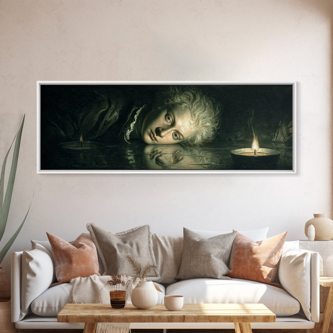 The Lake Phantom, Gothic Nightmare Art, Extra Wide Wall Art, Dark Fantasy Wall Art, Canvas Print, Halloween Wall Art, Halloween Decor