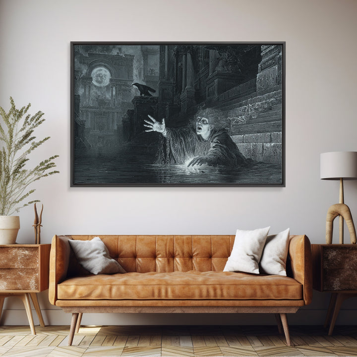 The Lake Phantom, Architectural Etching Art, Landscape Wall Art, Dark Fantasy Wall Art, Canvas Print, Halloween Wall Art
