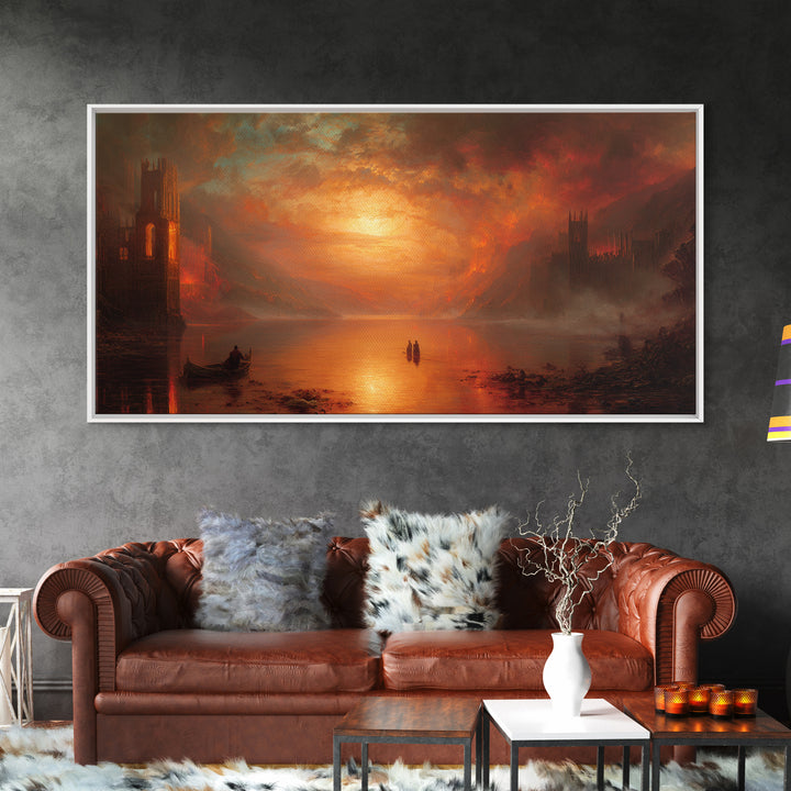 The Lake Phantom, Apocalyptic Romantic Art, Wide Panoramic Art, Gothic Horror Wall Art, Framed Canvas Print, Halloween Wall Art