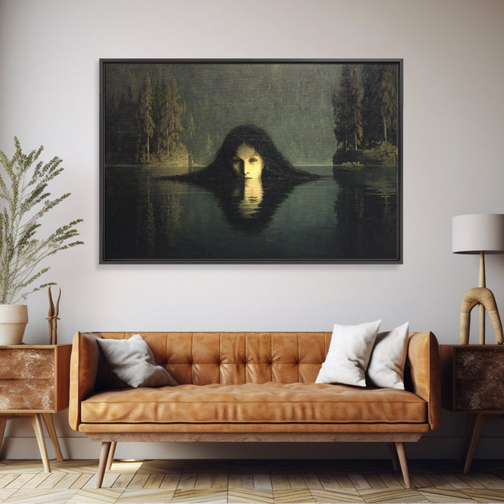 The Lake Phantom, Symbolist Gothic Landscape, Landscape Wall Art, Dark Halloween Decor, Framed Canvas Print, Halloween Wall Art