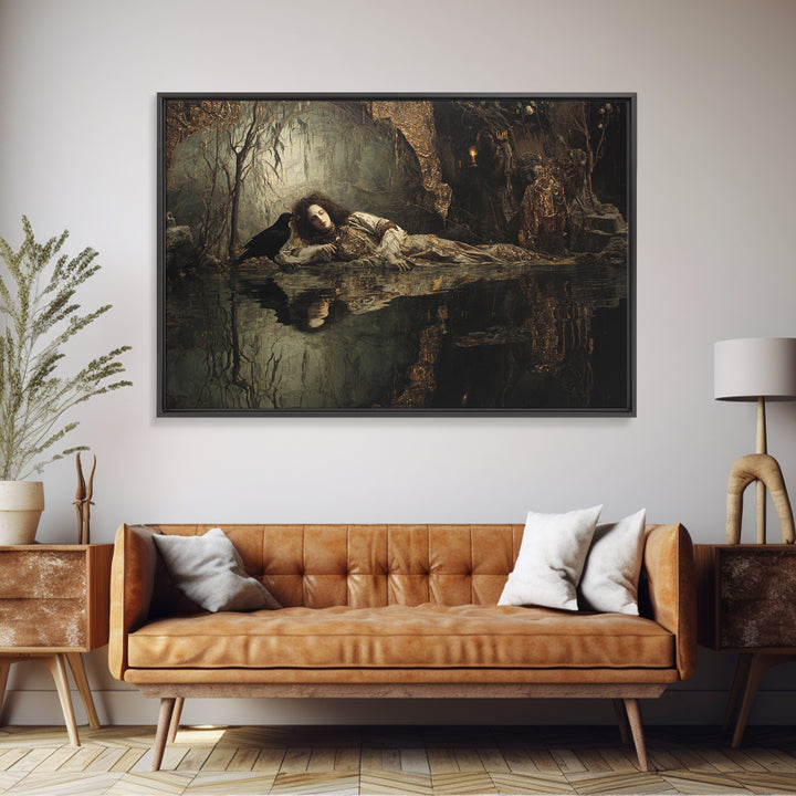 The Lake Phantom, Ornate Symbolist Art, Landscape Wall Art, Dark Fantasy Wall Art, Framed Canvas Print, Halloween Wall Art