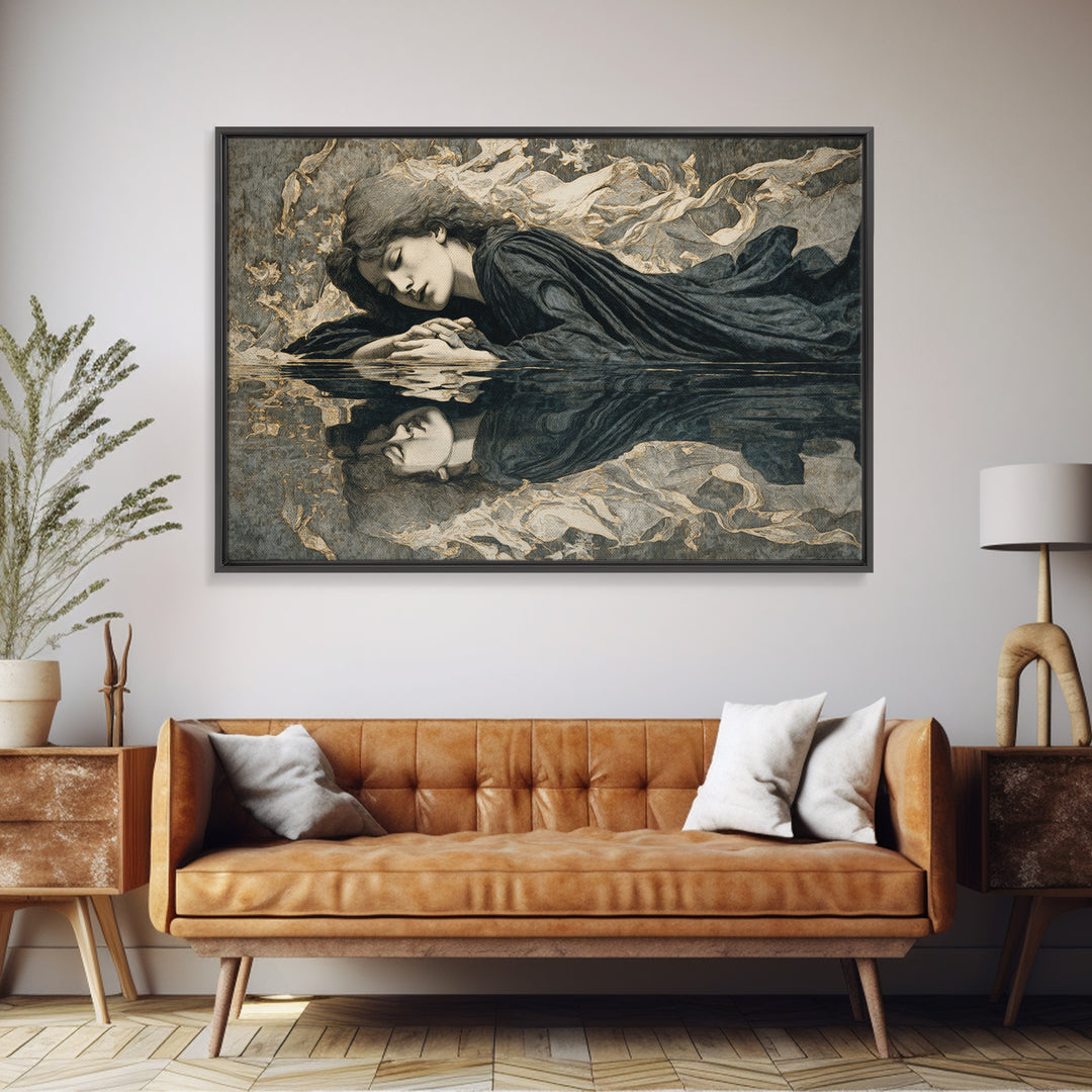 The Lake Phantom, Symbolist Death Art, Landscape Wall Art, Macabre Wall Art, Framed Canvas Print, Halloween Wall Art