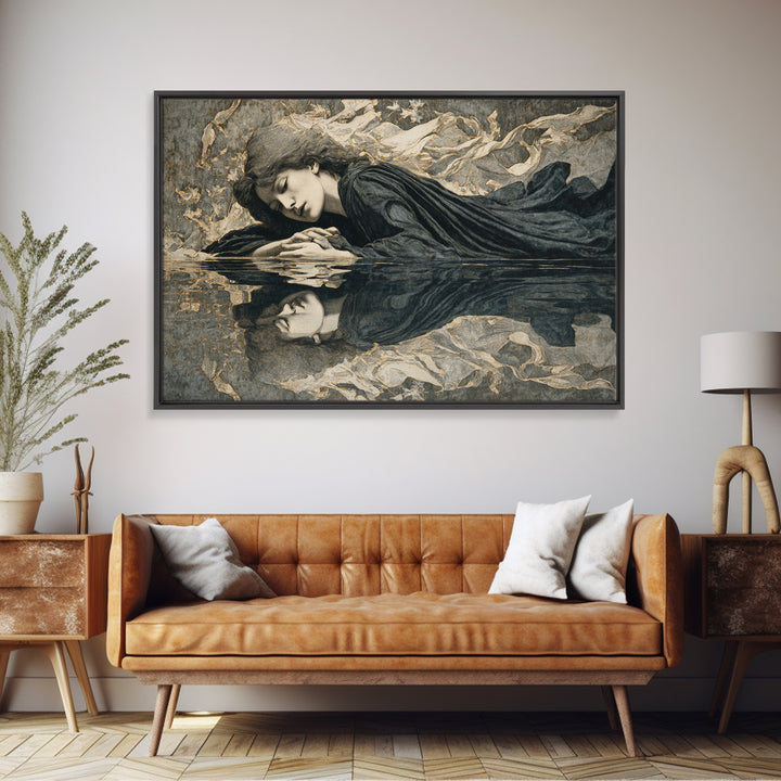 The Lake Phantom, Symbolist Death Art, Landscape Wall Art, Macabre Wall Art, Framed Canvas Print, Halloween Wall Art
