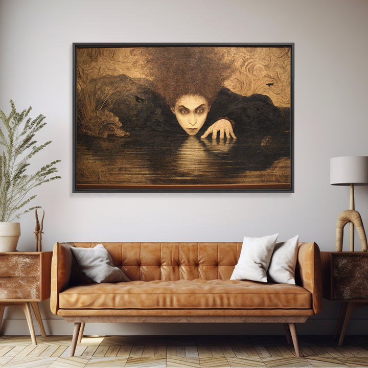 The Lake Phantom, Dark Symbolist Art, Landscape Wall Art, Gothic Horror Wall Art, Framed Canvas Print, Halloween Wall Art