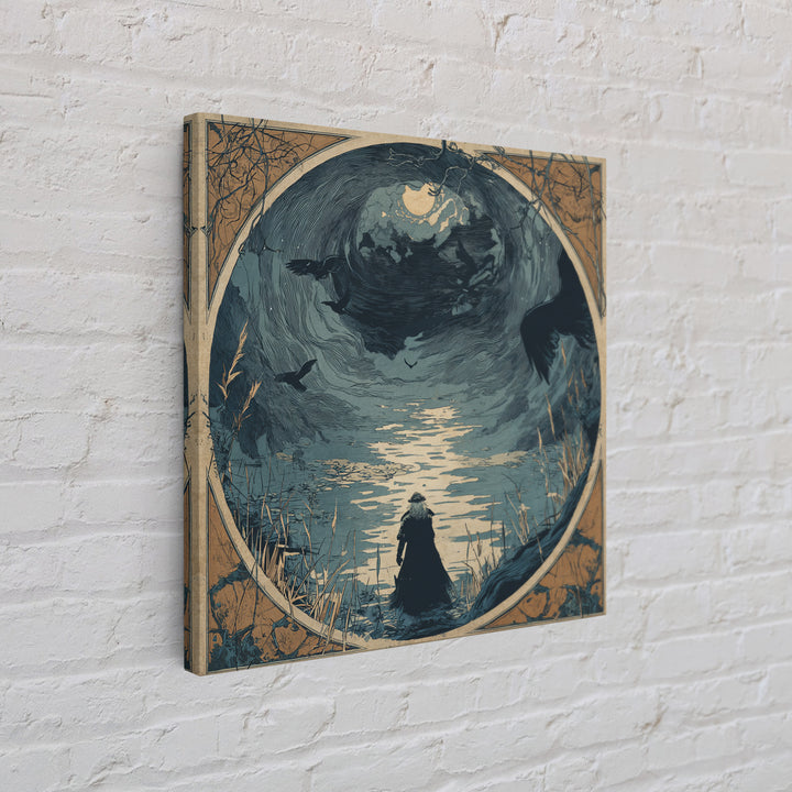 The Lake Phantom, Symbolist Etching Art, Square Wall Art, Macabre Wall Art, Framed Canvas Print, Halloween Wall Art, Dark Fantasy Art
