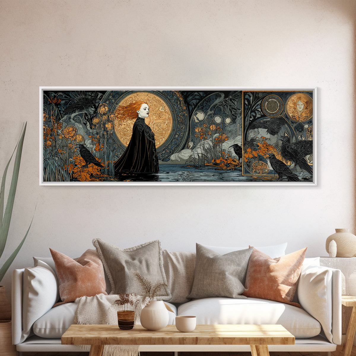 The Lake Phantom, Stained Glass Gothic Art, Extra Wide Wall Art, Dark Halloween Decor, Canvas Print, Halloween Wall Art, Statement Wall Art