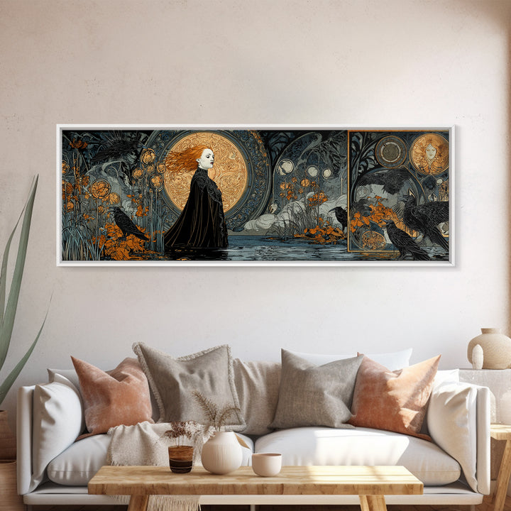 The Lake Phantom, Stained Glass Gothic Art, Extra Wide Wall Art, Dark Halloween Decor, Canvas Print, Halloween Wall Art, Statement Wall Art