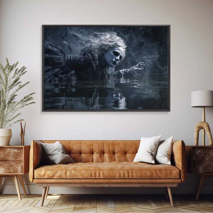 The Lake Phantom, Biomechanical Horror Art, Landscape Wall Art, Dark Halloween Decor, Canvas Print, Halloween Wall Art, Gothic Home Decor