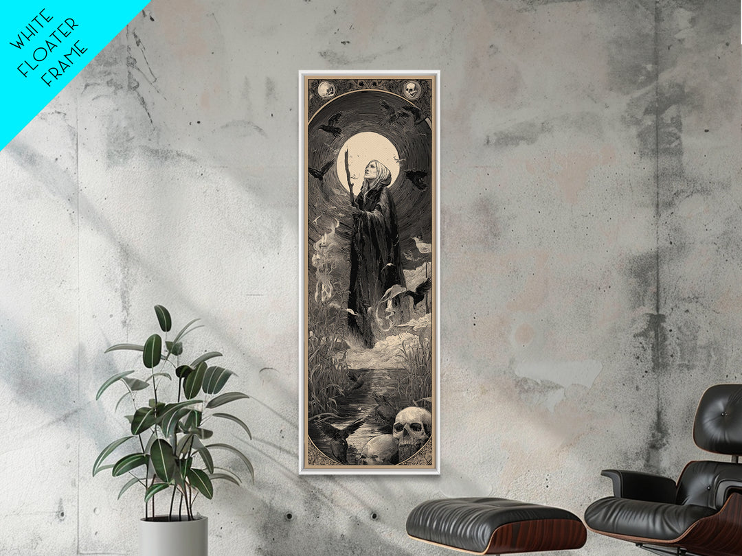 The Salt-Marsh Witch, Gothic Engraving Art, Tall Narrow Wall Art, Dark Halloween Decor, Canvas Print, Halloween Wall Art