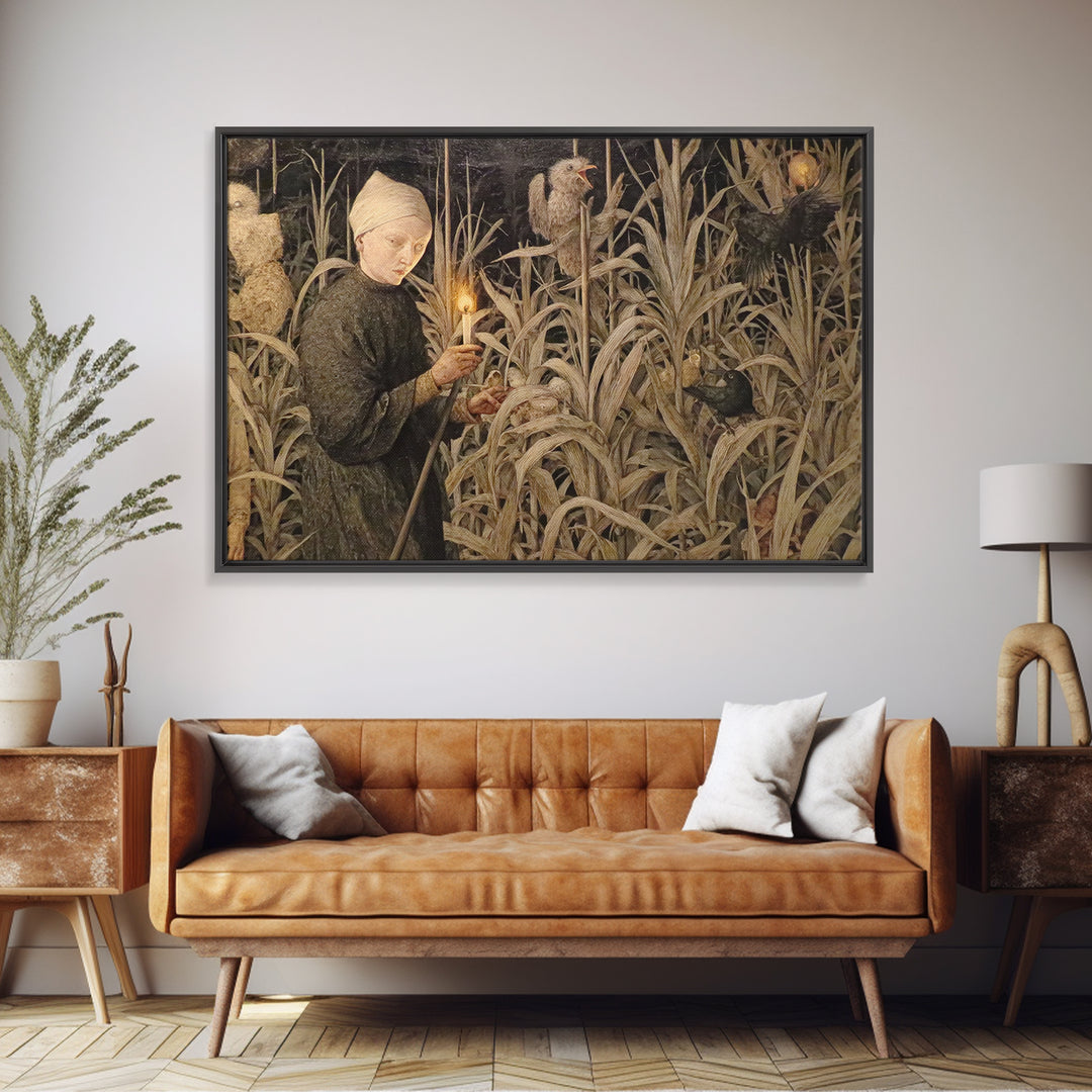 The Salt-Marsh Witch, Medieval Grotesque Art, Landscape Wall Art, Dark Fantasy Wall Art, Framed Canvas Print, Halloween Wall Art