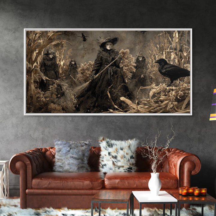 The Salt-Marsh Witch, Northern Renaissance Horror, Wide Panoramic Art, Macabre Wall Art, Framed Canvas Print, Halloween Wall Art
