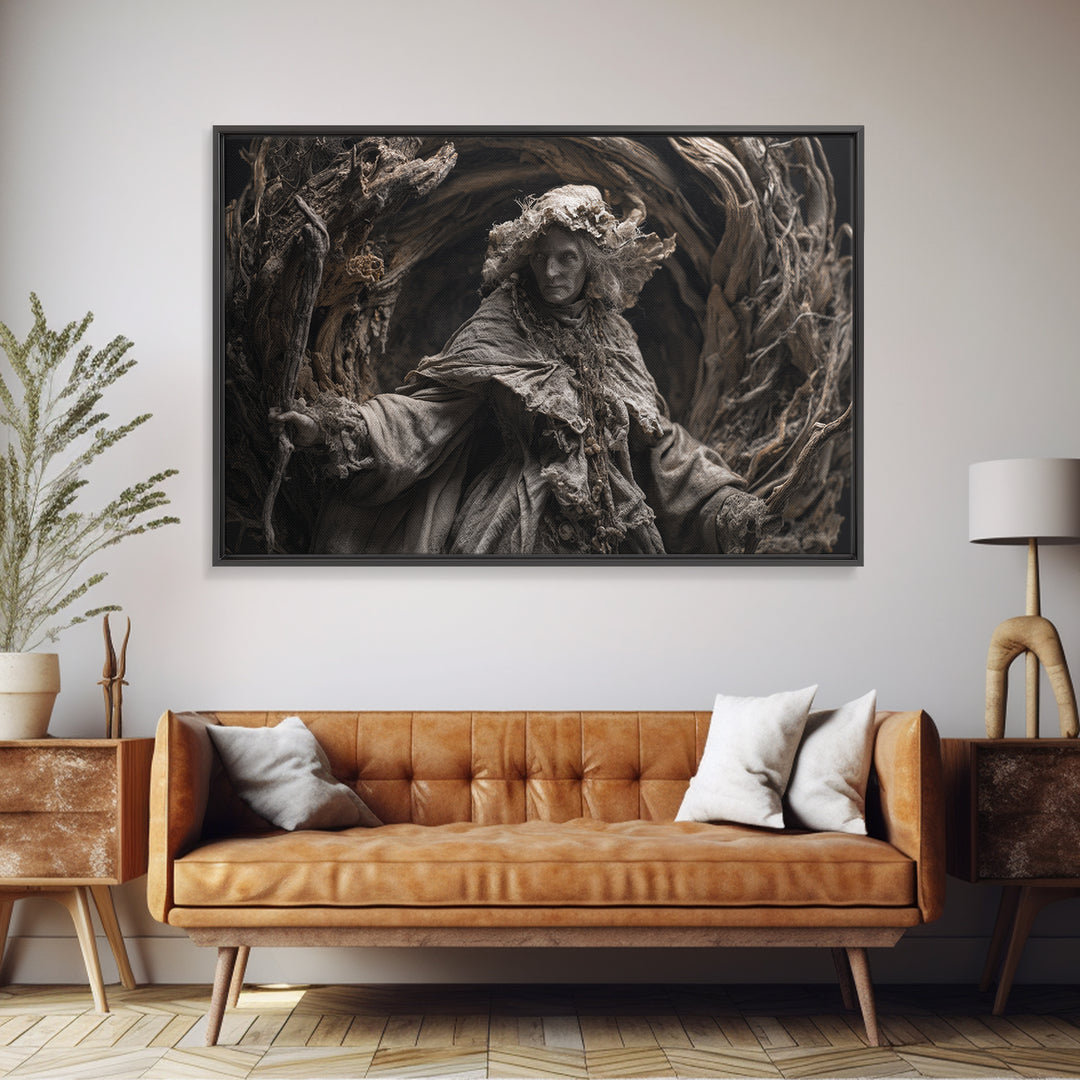 The Salt-Marsh Witch, Baroque Witchcraft Art, Landscape Wall Art, Dark Halloween Decor, Framed Canvas Print, Halloween Wall Art