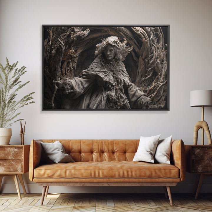The Salt-Marsh Witch, Baroque Witchcraft Art, Landscape Wall Art, Dark Halloween Decor, Framed Canvas Print, Halloween Wall Art