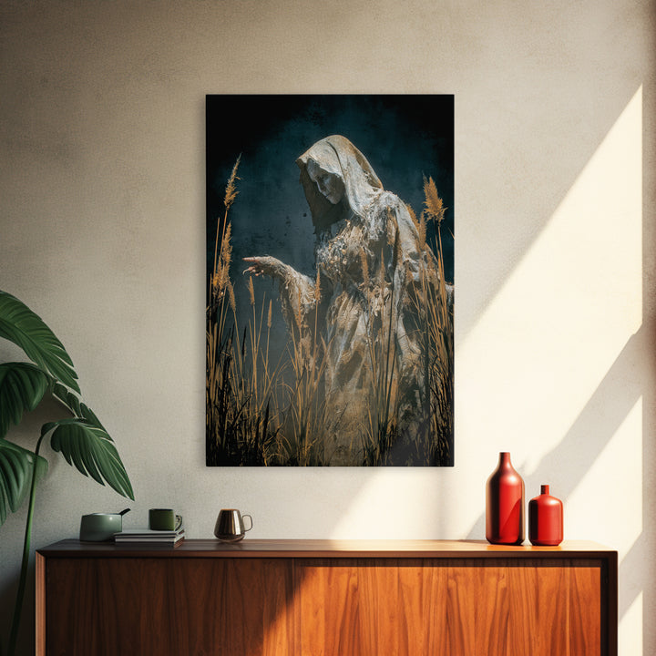 The Salt-Marsh Witch, Visionary Gothic Art, Vertical Wall Art, Dark Fantasy Wall Art, Canvas Print, Halloween Wall Art
