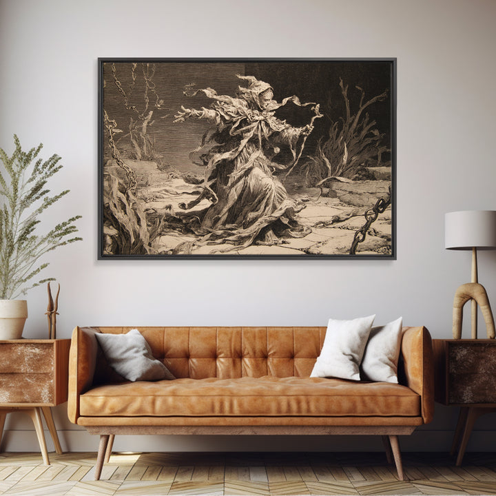 The Salt-Marsh Witch, Architectural Etching Art, Landscape Wall Art, Gothic Horror Wall Art, Framed Canvas Print