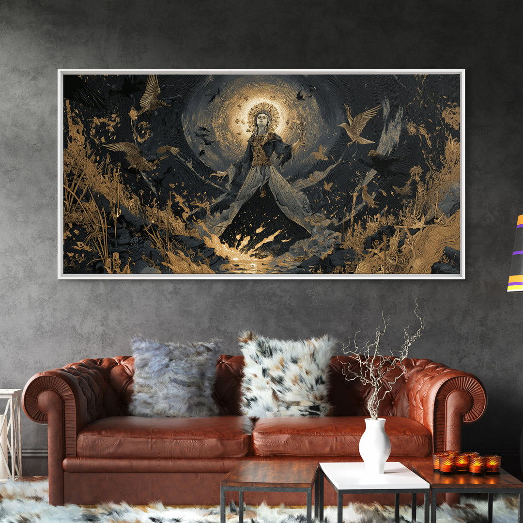 The Salt-Marsh Witch, Apocalyptic Romantic Art, Wide Panoramic Art, Dark Fantasy Wall Art, Canvas Print, Halloween Wall Art