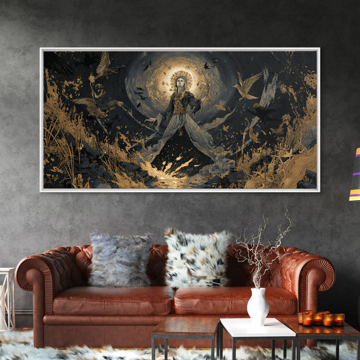 The Salt-Marsh Witch, Apocalyptic Romantic Art, Wide Panoramic Art, Dark Fantasy Wall Art, Canvas Print, Halloween Wall Art