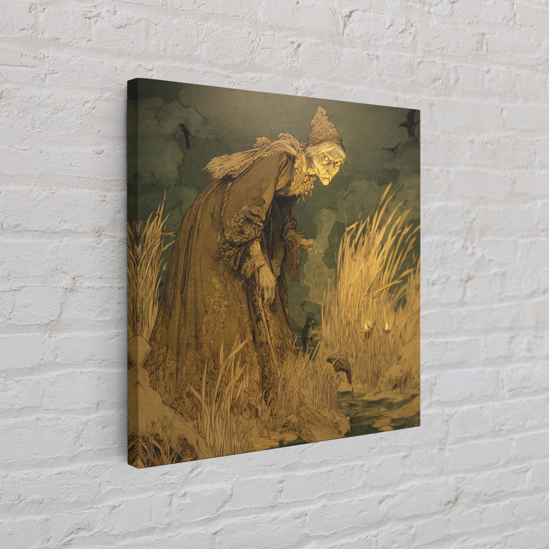 The Salt-Marsh Witch, Symbolist Etching Art, Square Wall Art, Dark Halloween Decor, Framed Canvas Print, Halloween Wall Art