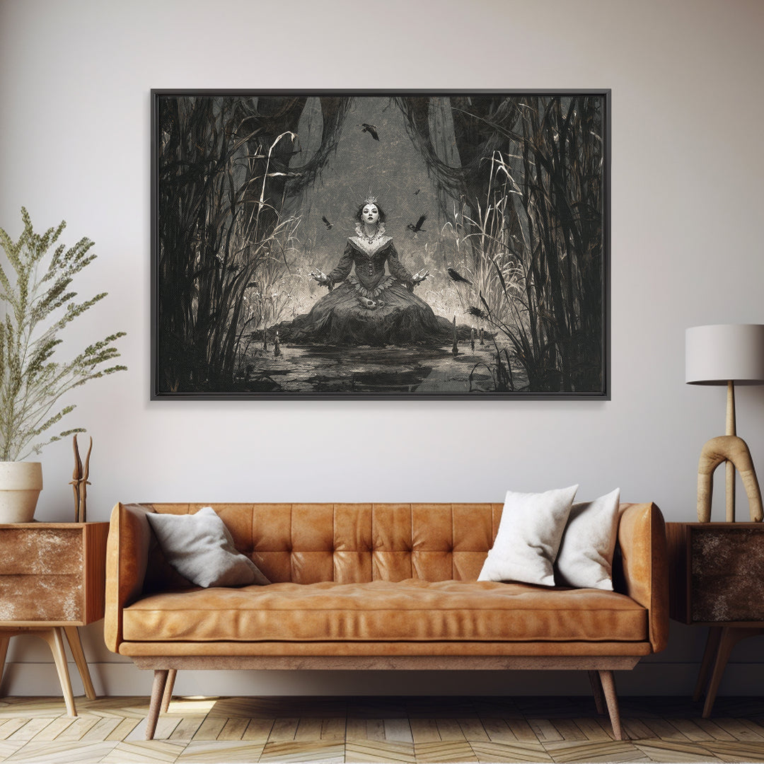 The Salt-Marsh Witch, Expressionist Nightmare Art, Landscape Wall Art, Macabre Wall Art, Framed Canvas Print, Halloween Wall Art