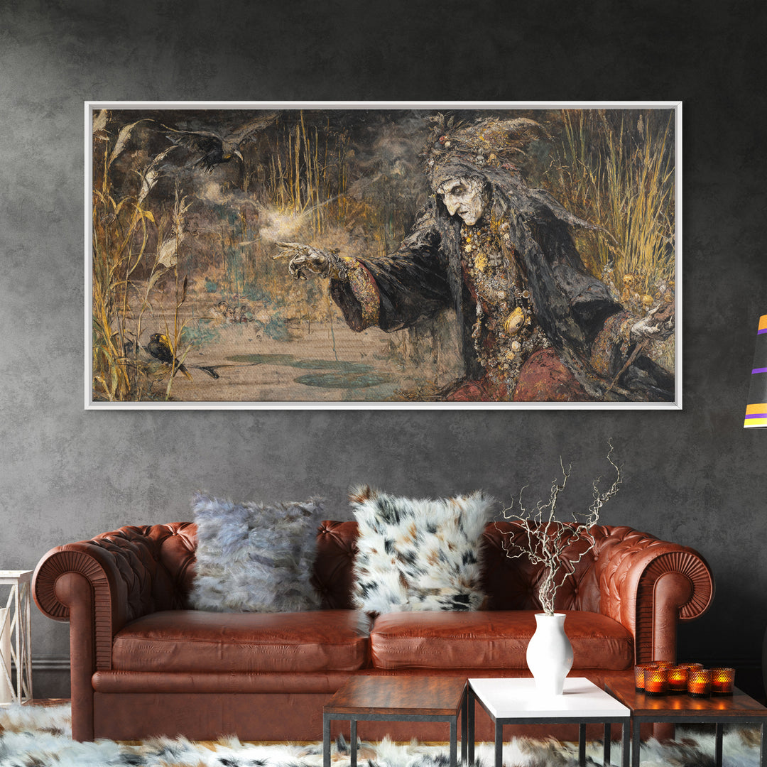 The Salt-Marsh Witch, Grotesque Carnival Art, Wide Panoramic Art, Dark Halloween Decor, Canvas Print, Halloween Wall Art