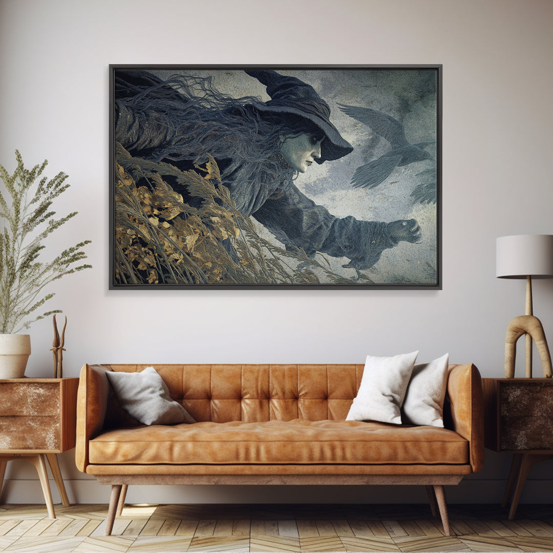 The Salt-Marsh Witch, Expressionist Gothic Art, Landscape Wall Art, Dark Halloween Decor, Canvas Print, Halloween Wall Art