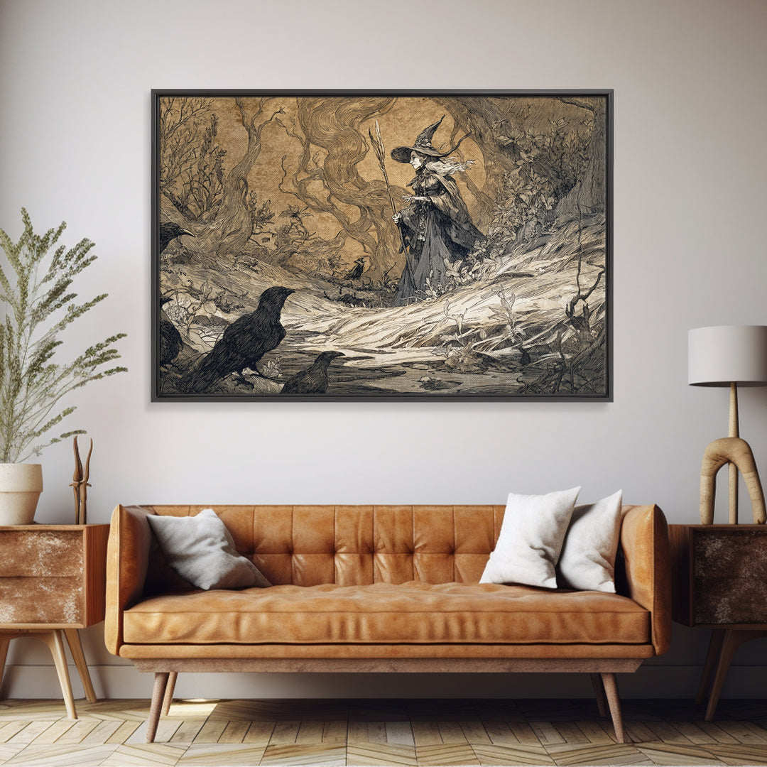 The Salt-Marsh Witch, Gothic Storybook Art, Landscape Wall Art, Macabre Wall Art, Framed Canvas Print, Halloween Wall Art