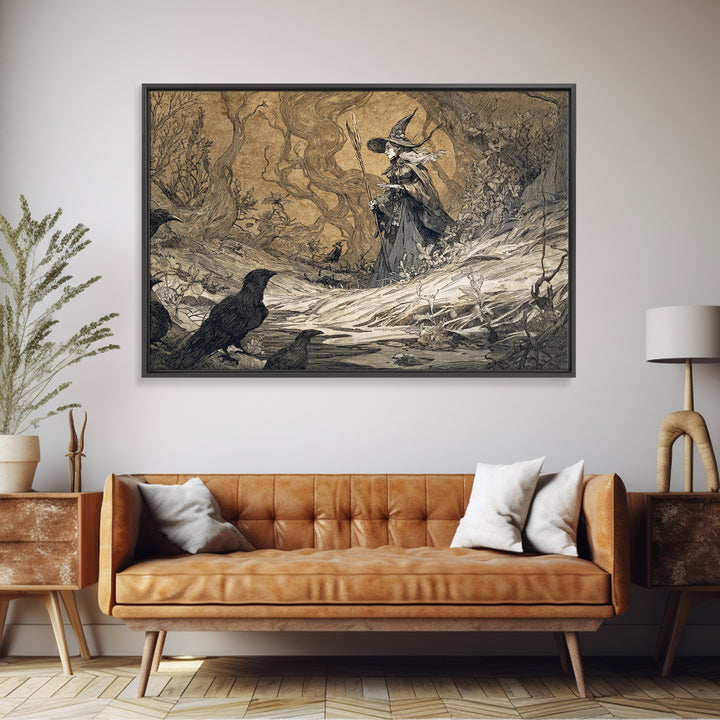 The Salt-Marsh Witch, Gothic Storybook Art, Landscape Wall Art, Macabre Wall Art, Framed Canvas Print, Halloween Wall Art