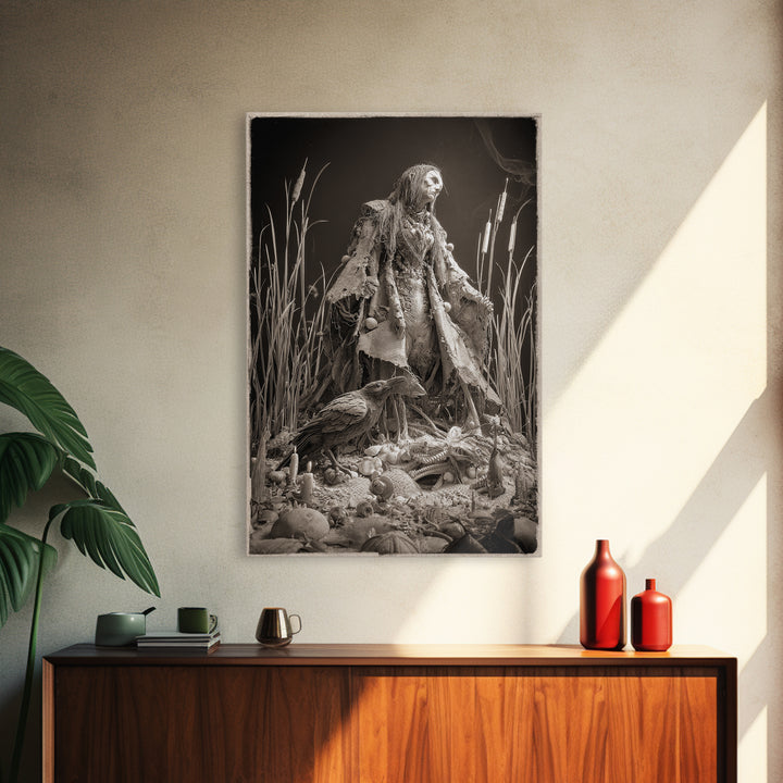 The Salt-Marsh Witch, Biomechanical Horror Art, Vertical Wall Art, Dark Halloween Decor, Canvas Print, Halloween Wall Art, Horror Wall Art