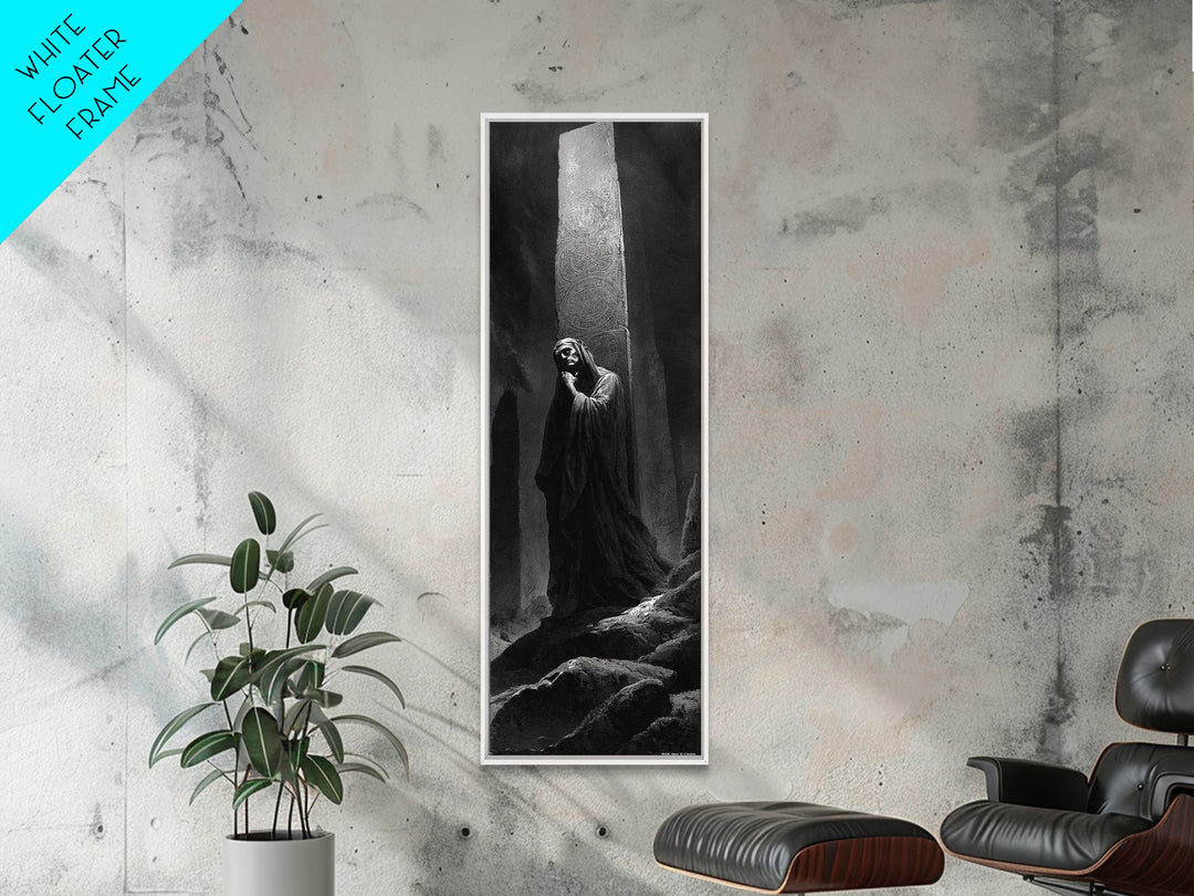 The Stone-Circle Spirit, Gothic Engraving Art, Tall Narrow Wall Art, Macabre Wall Art, Framed Canvas Print, Halloween Wall Art