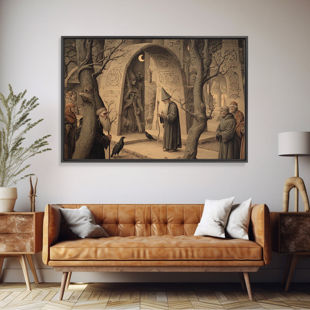 The Stone-Circle Spirit, Medieval Grotesque Art, Landscape Wall Art, Gothic Horror Wall Art, Framed Canvas Print, Halloween Wall Art